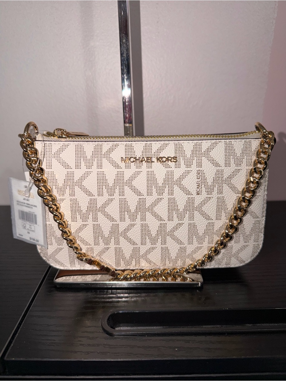 Michael Kors Jet Set Small Chain Pouchette NWT Vanilla/Luggage